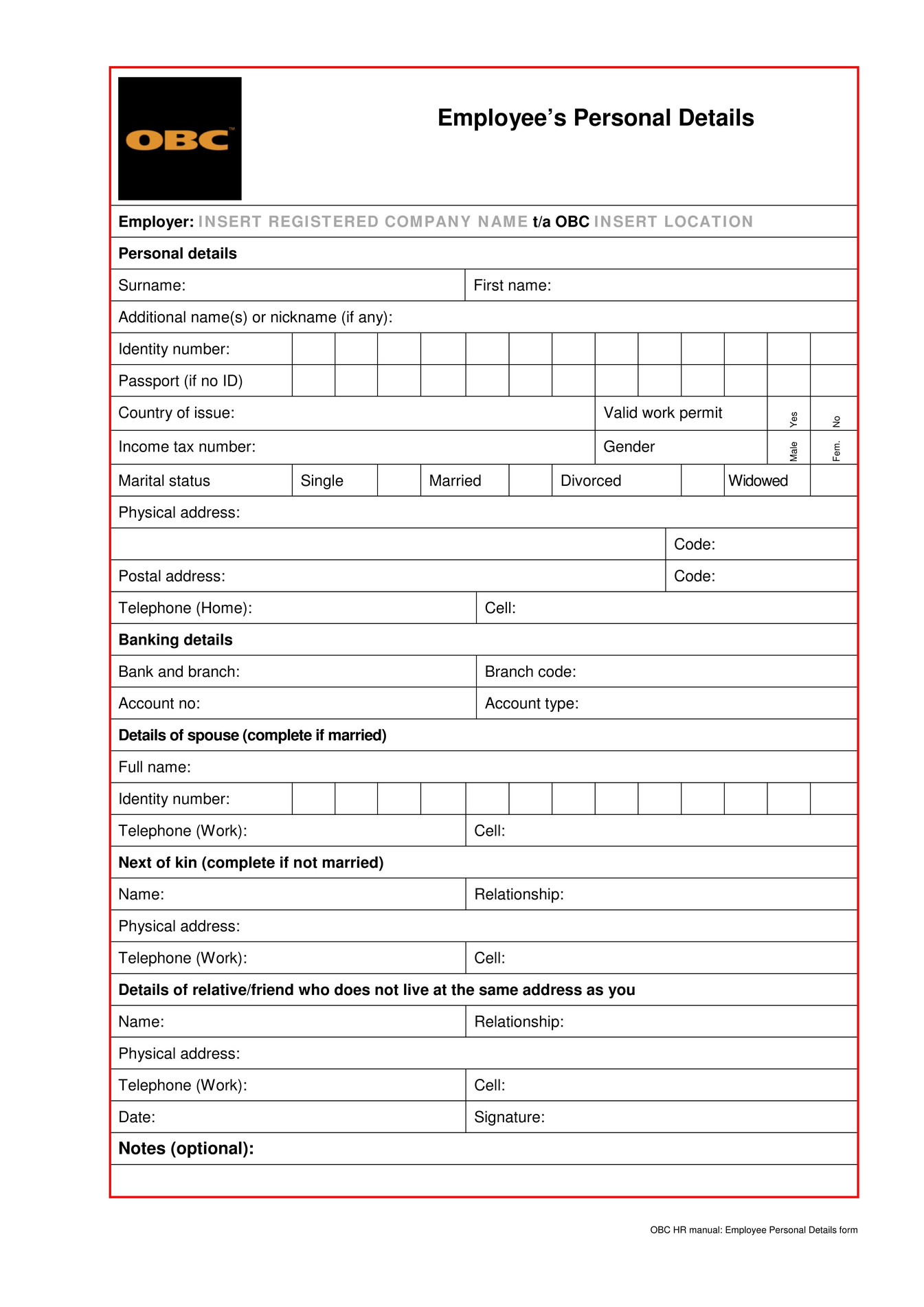 Online Pdf Obc Hr Forms Employee Personal Details Page 1 7257