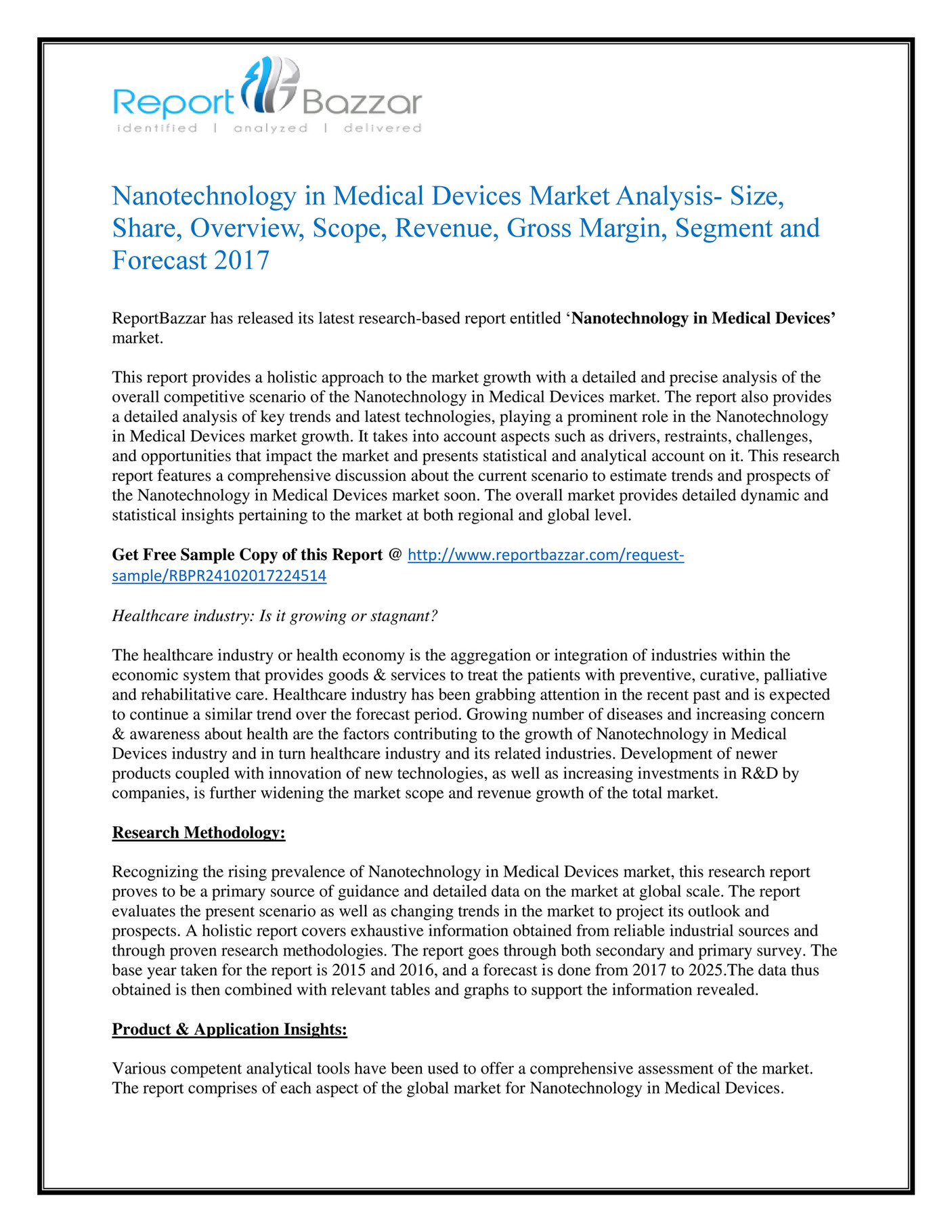 Reportbazzar - Nanotechnology in Medical Devices Market Analysis- Size ...