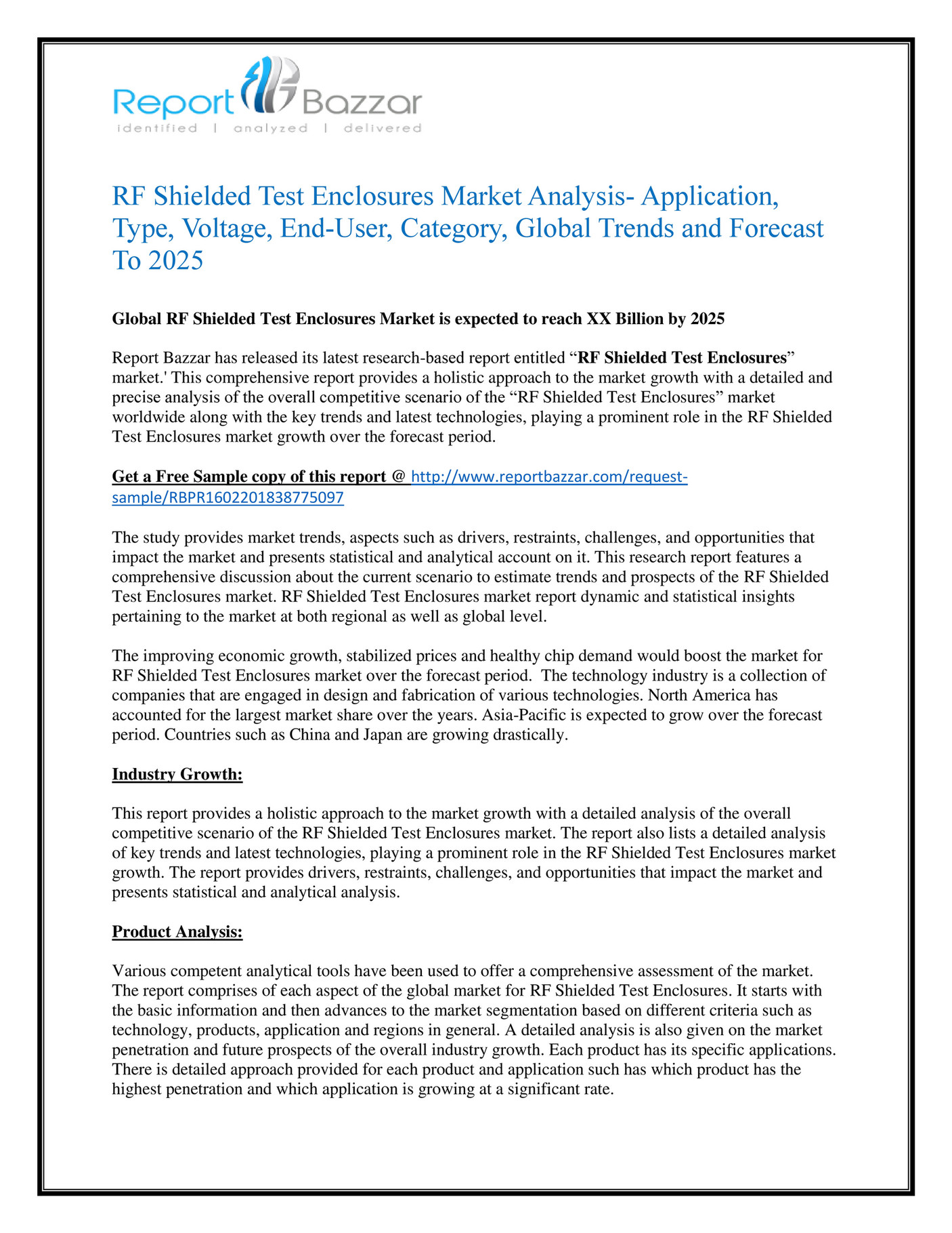 Reportbazzar RF Shielded Test Enclosures Market Global Industry