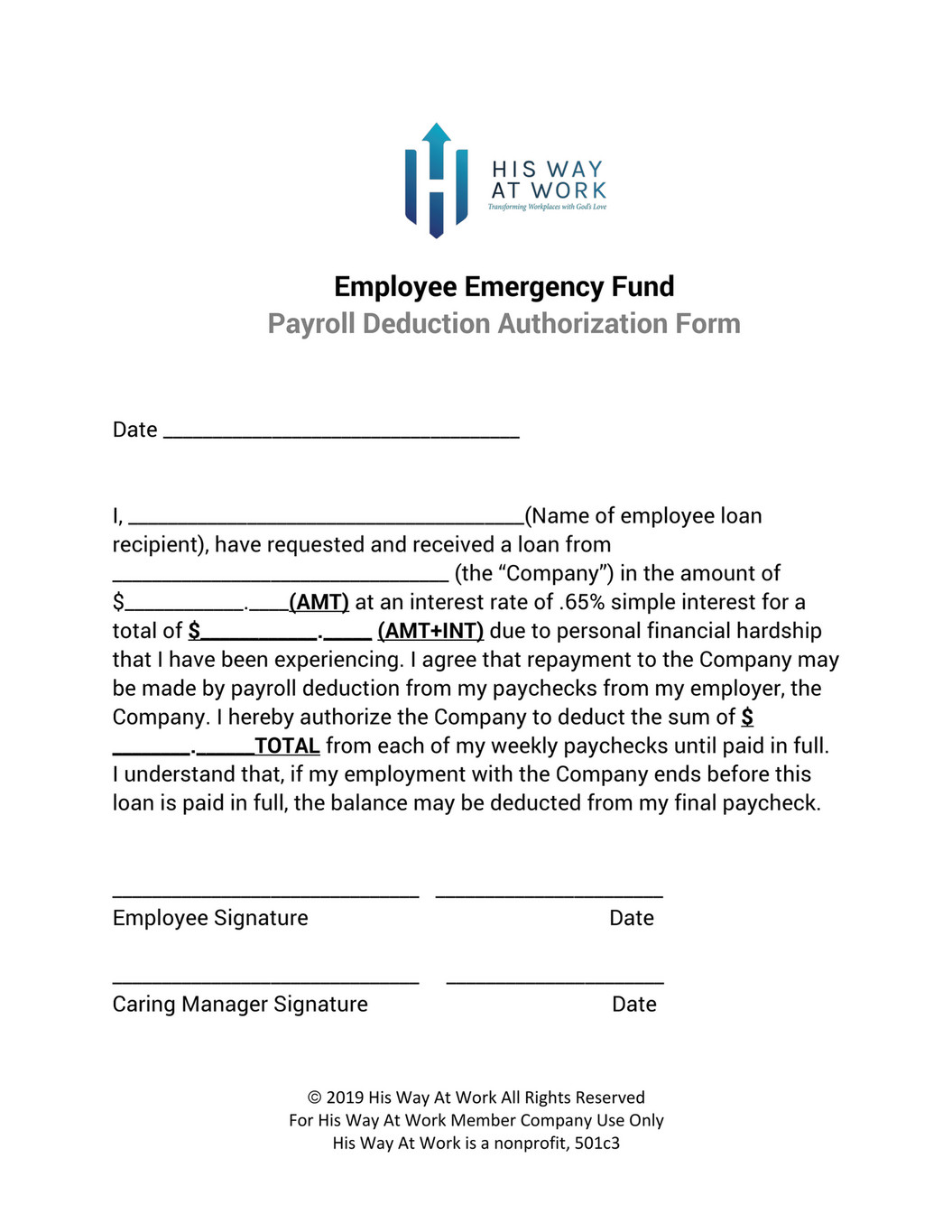Hwaw Payroll Deduction Form For Employee Loan Fund Page 1 Created With Publitas Com