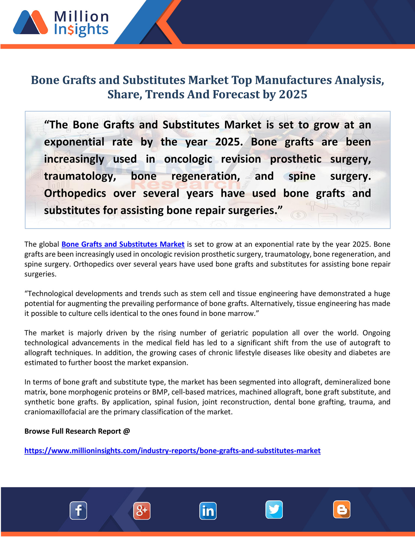 Market Developer Bone Grafts and Substitutes Market Top Manufactures Analysis, Share, Trends