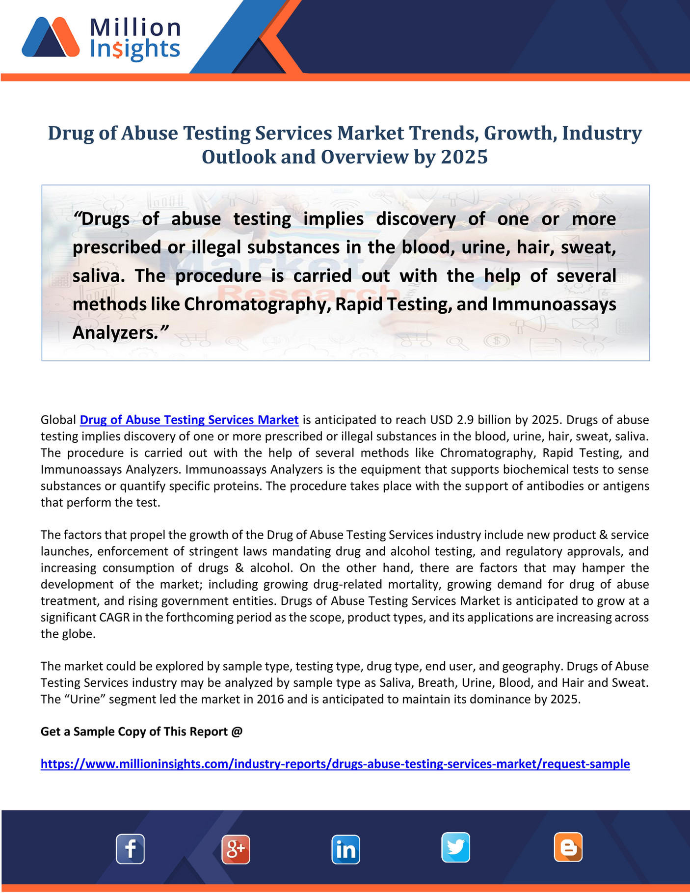 Market Developer Drug of Abuse Testing Services Market Trends, Growth