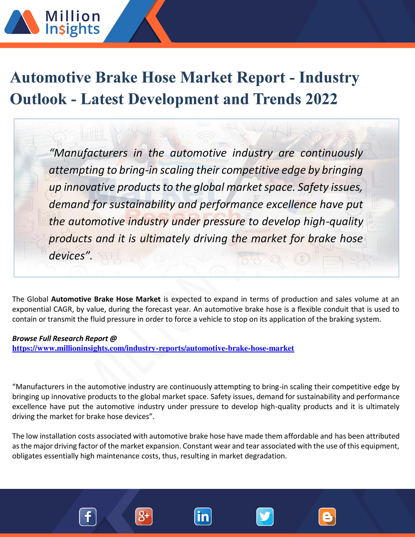 My publications Automotive Brake Hose Market Report Industry