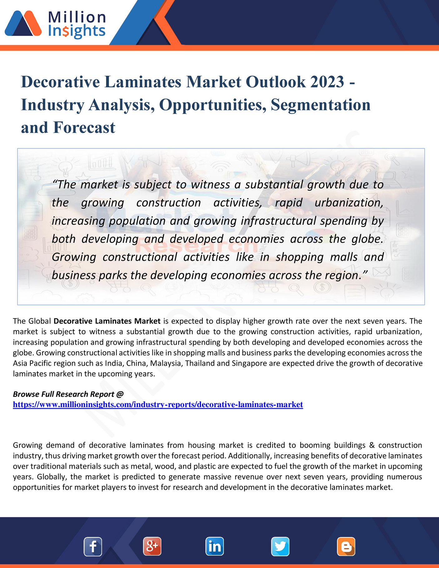 My publications Decorative Laminates Market Outlook 2023 Industry Analysis, Opportunities