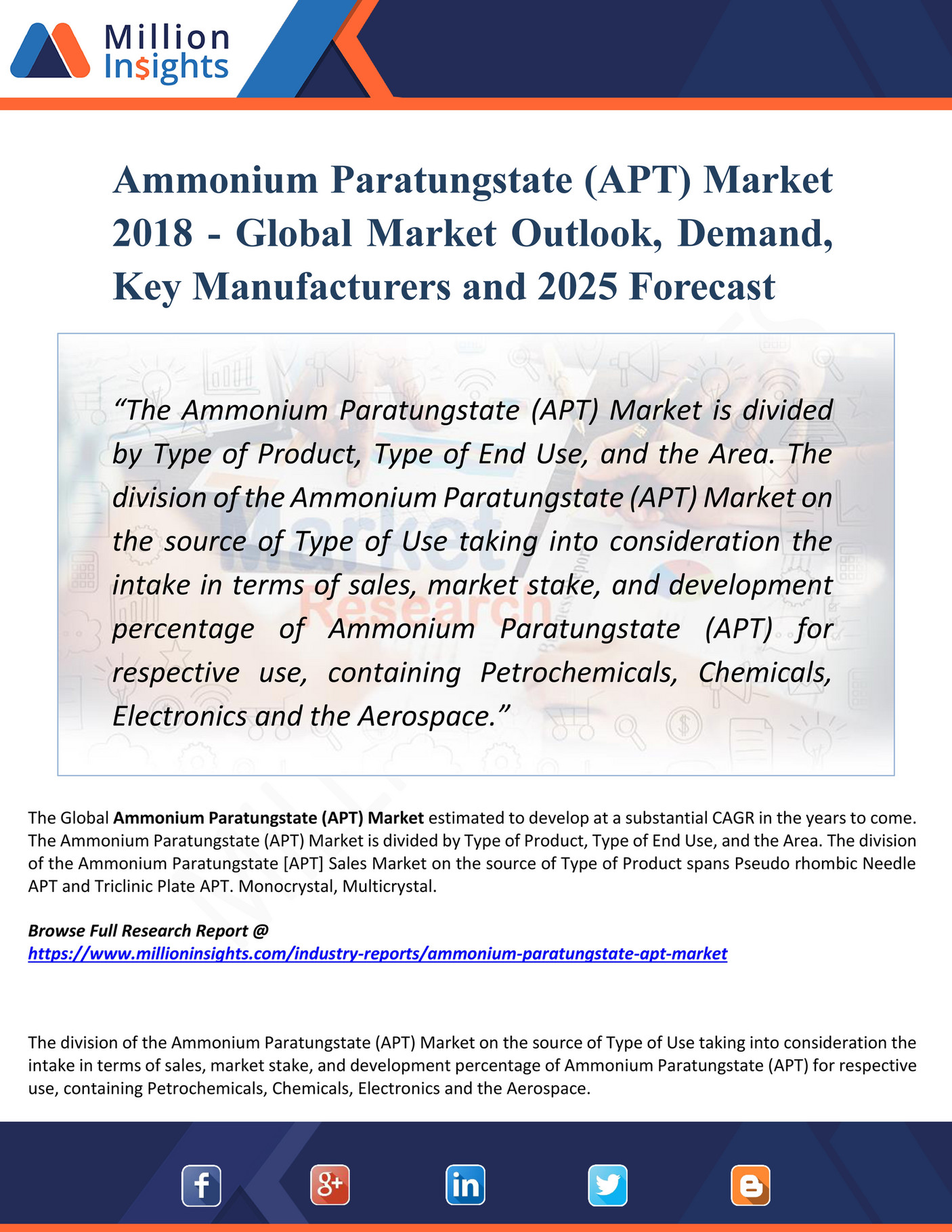 My publications Ammonium Paratungstate (APT) Market 2018 Global