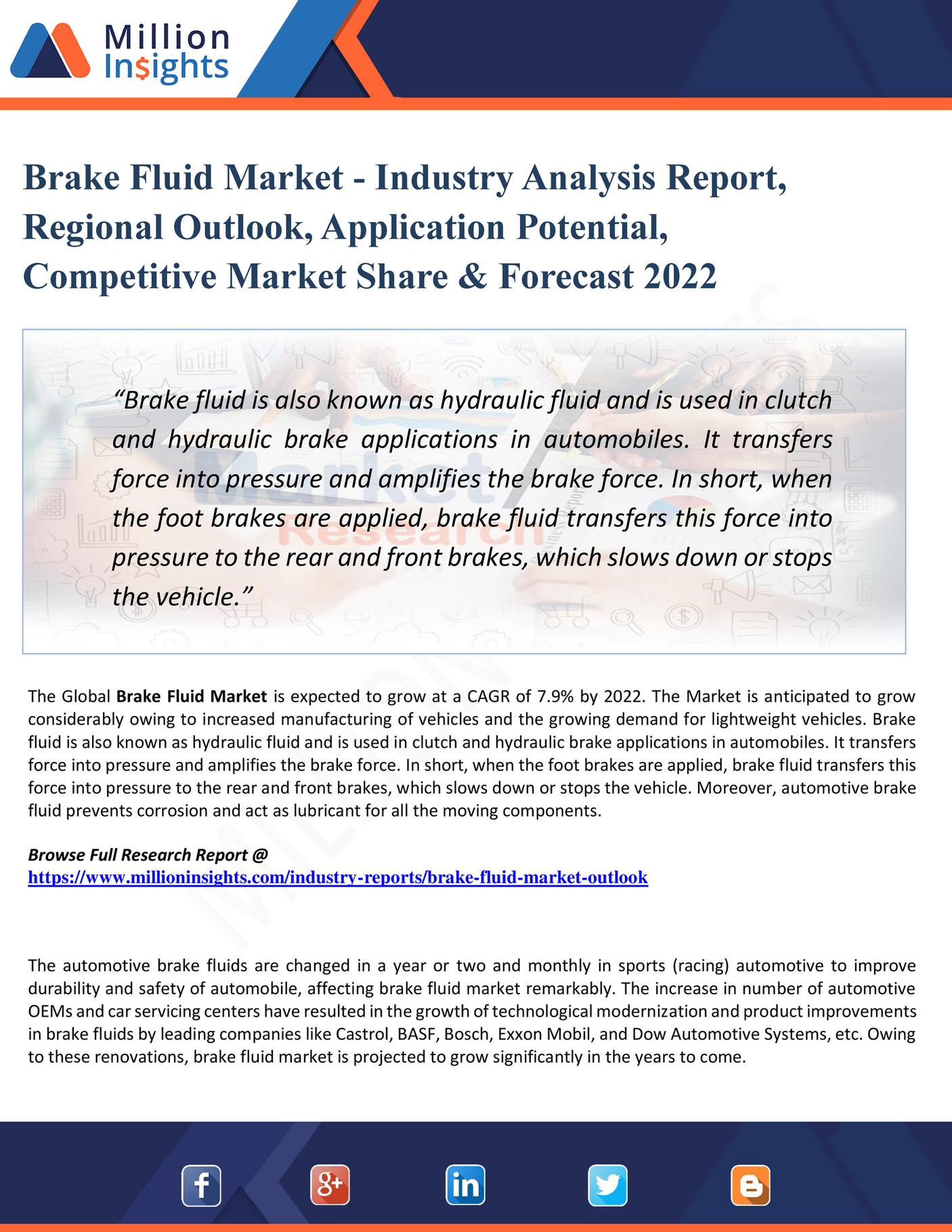 My publications Brake Fluid Market Industry Analysis Report