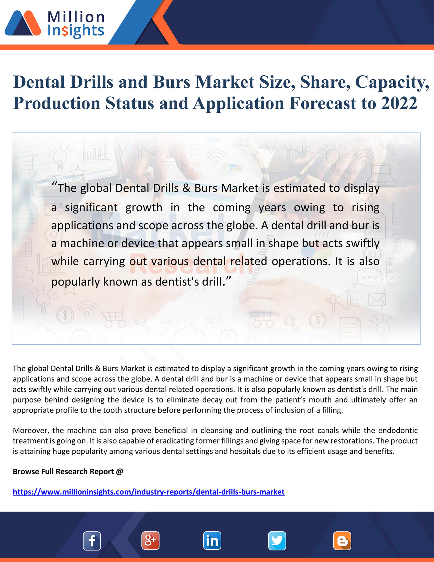 My publications Dental Drills and Burs Market Size, Share, Capacity, Production Status and