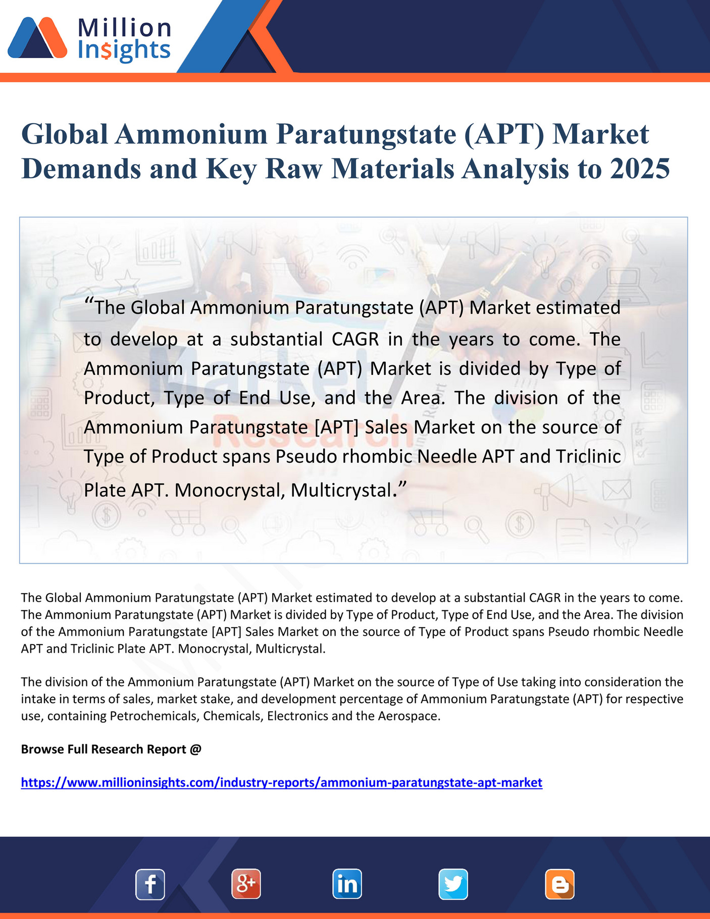 My publications Global Ammonium Paratungstate (APT) Market Demands