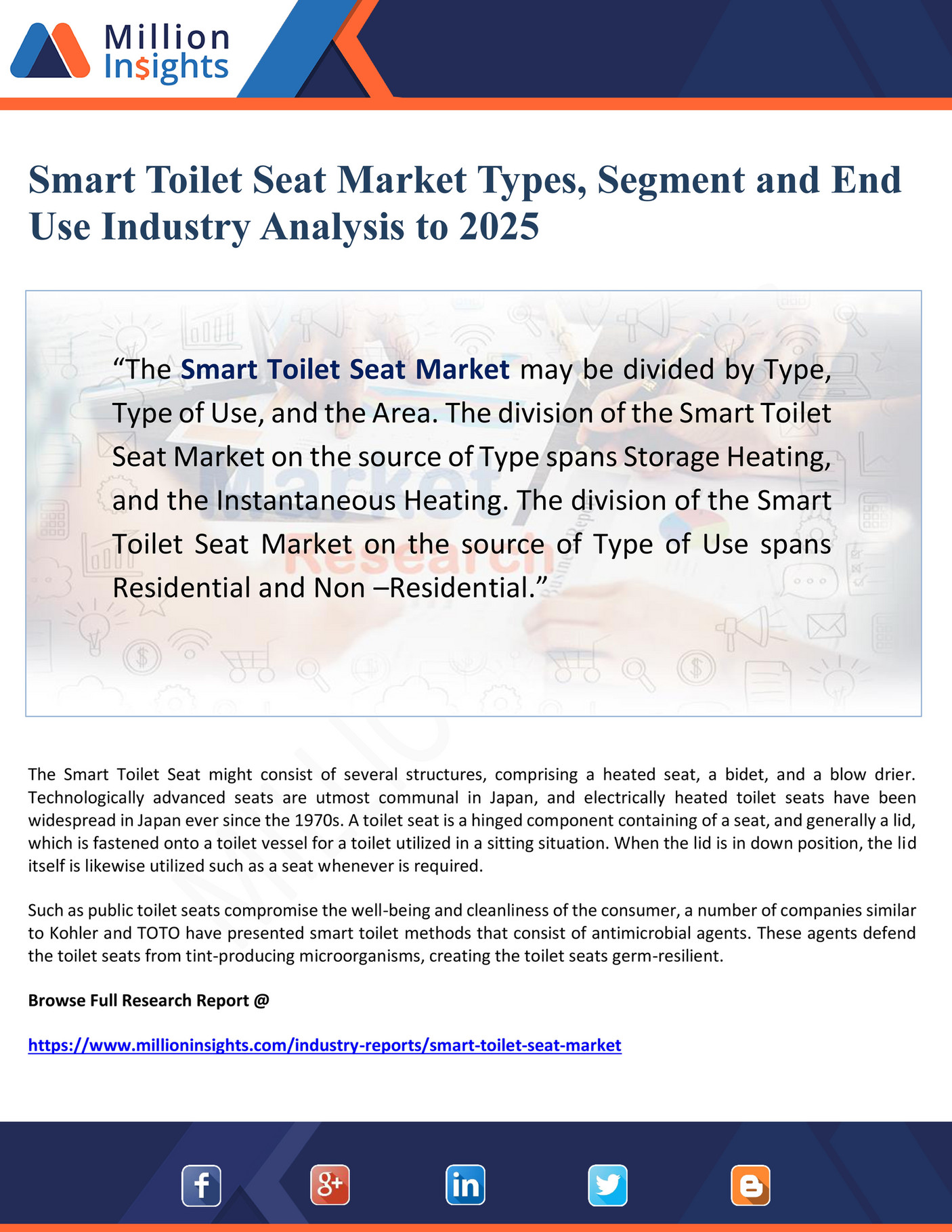 My publications Smart Toilet Seat Market Types, Segment and End Use Industry Analysis to 2025