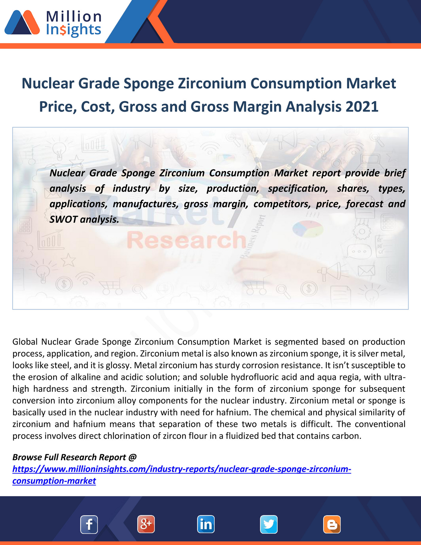 million Insights Nuclear Grade Sponge Zirconium Consumption Market Price, Cost, Gross and