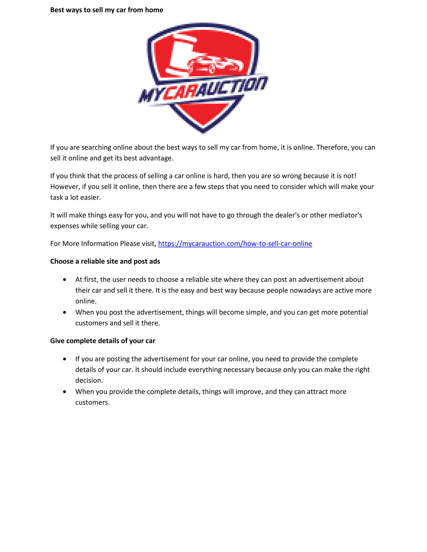 My Publications Best ways to sell my car from home Page 1 Created 