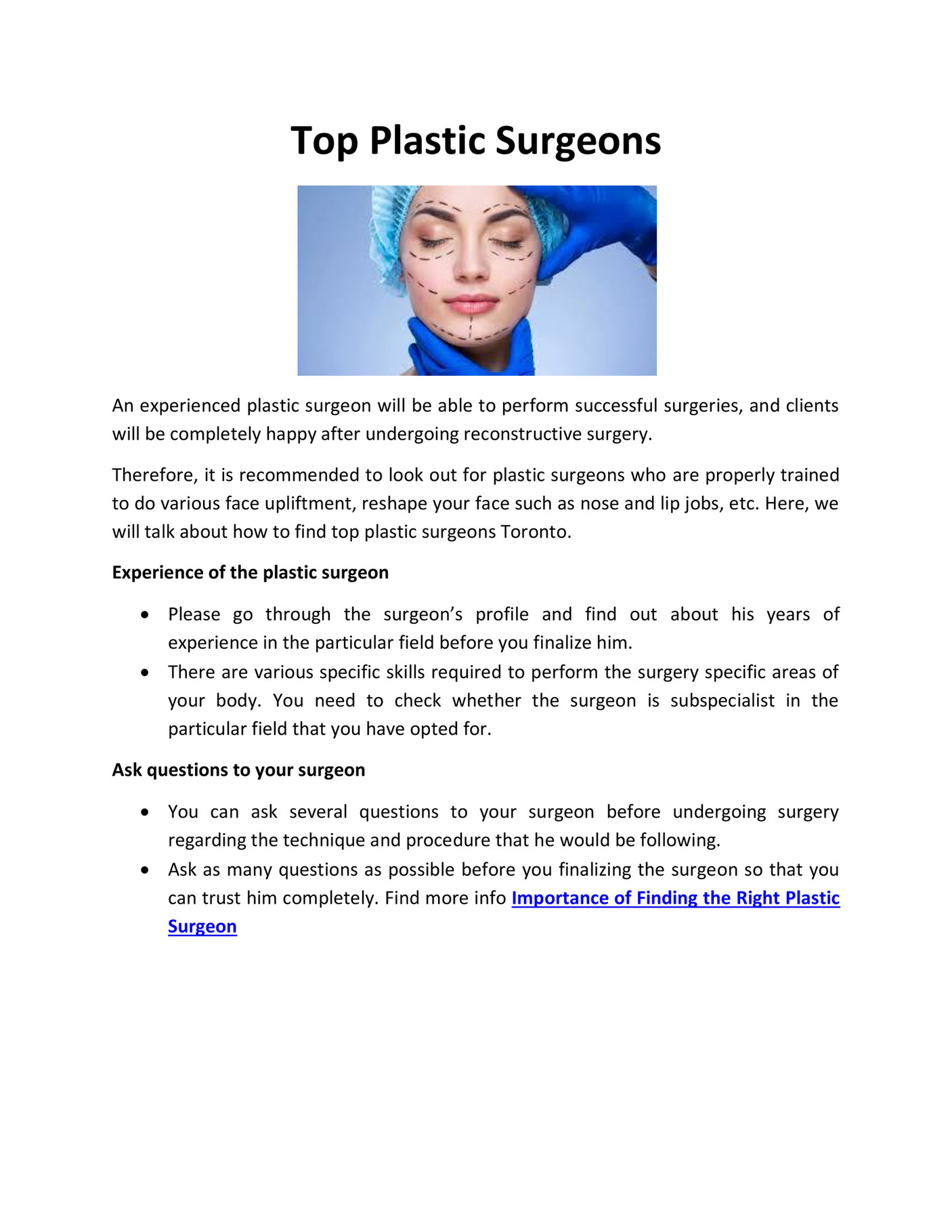 plastic surgeries research papers