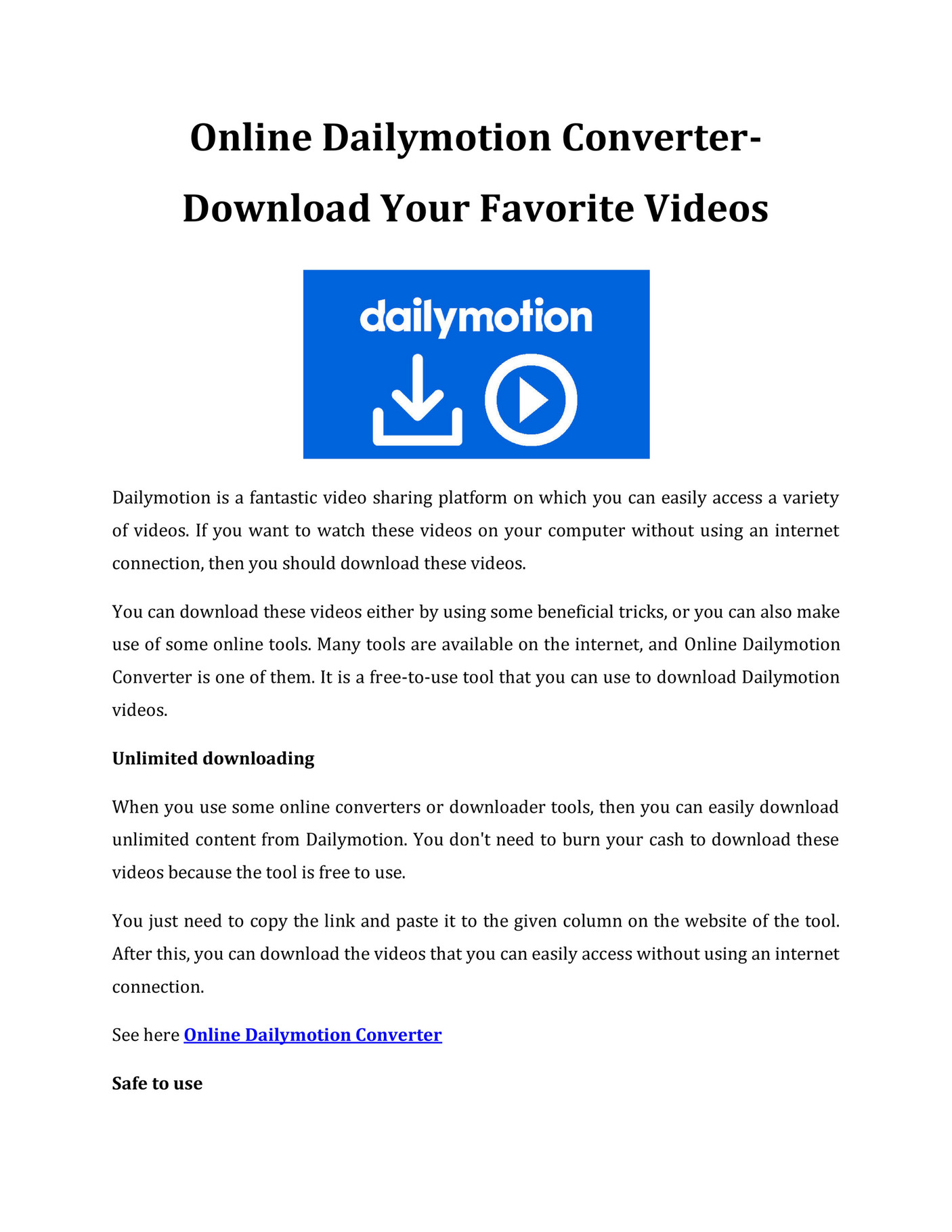 My publications OnlineDailymotionConverterDownloadYourFavoriteVideos Page 1 Created