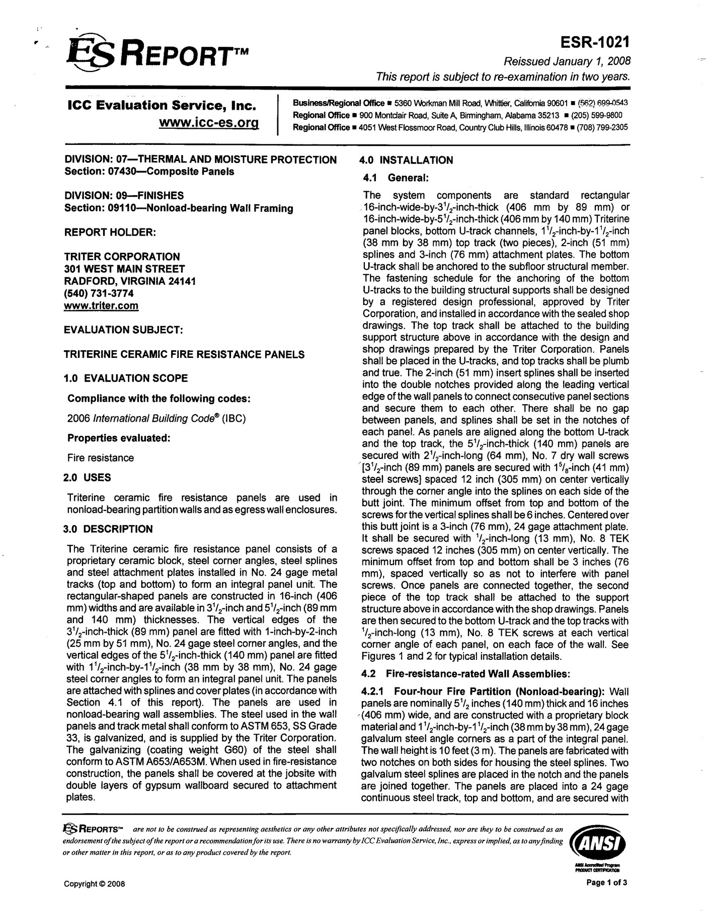 Long Island Modular Homes Triter 4 and 3 hour testing Page 1