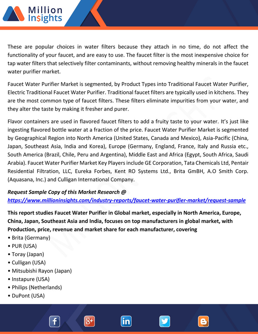 Million Insight Faucet Water Purifier Market Production Revenue