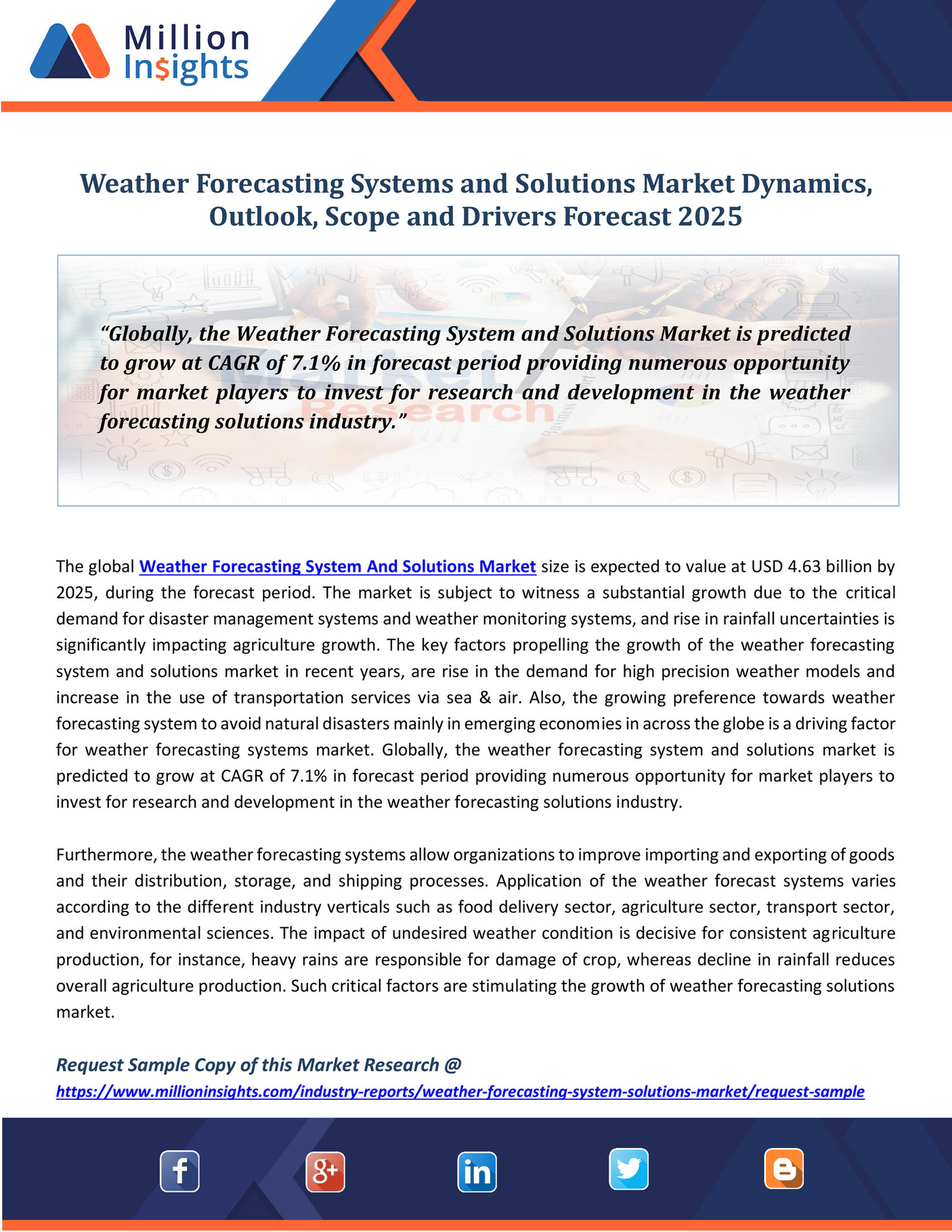 Million Insight - Weather Forecasting Systems and Solutions Market Dynamics, Outlook, Scope and 