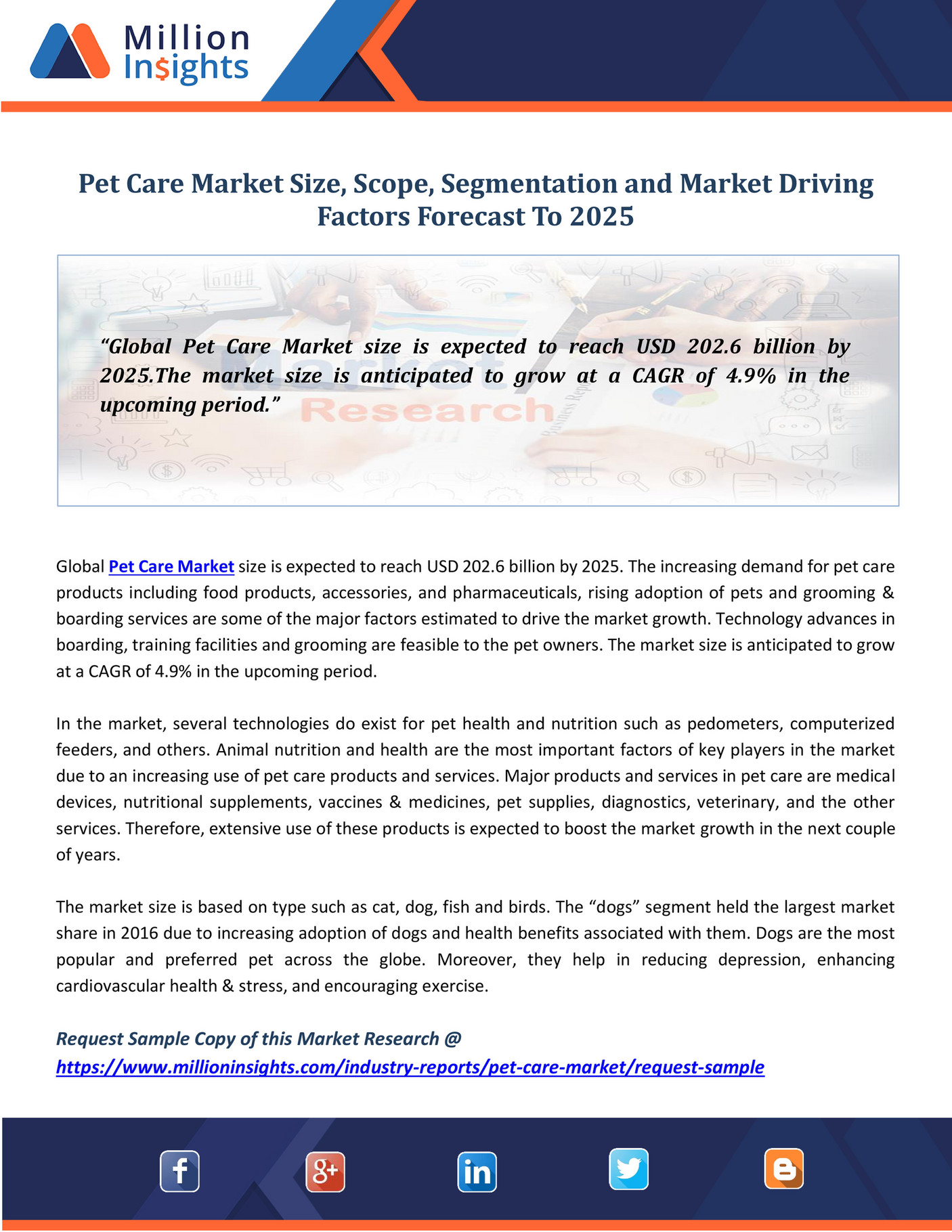 Million Insight Pet Care Market Size, Scope, Segmentation and Market