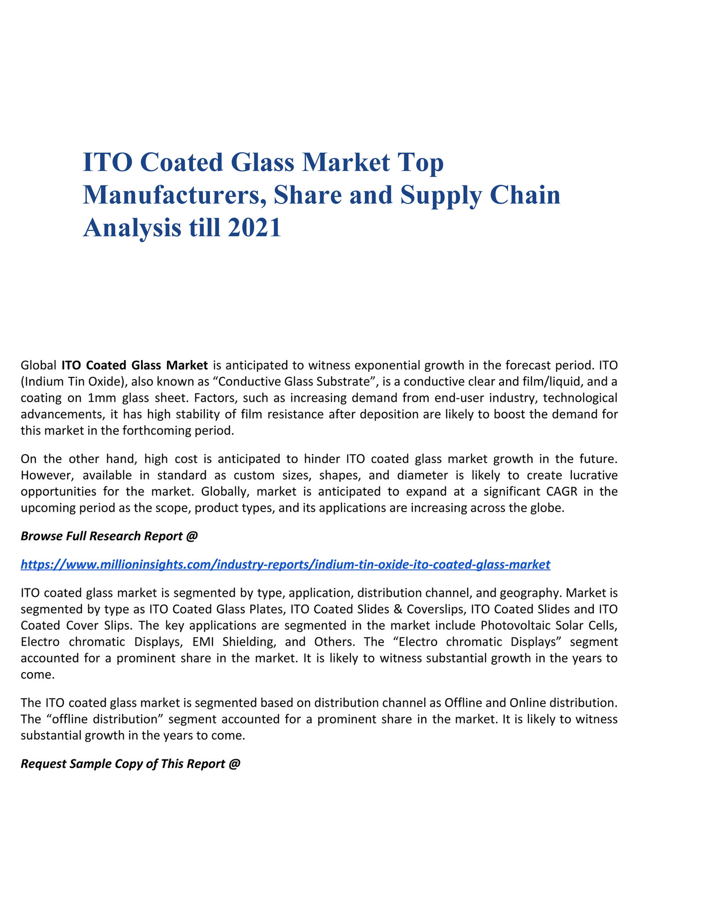 Million Insights ITO Coated Glass Market Top Manufacturers, Share and
