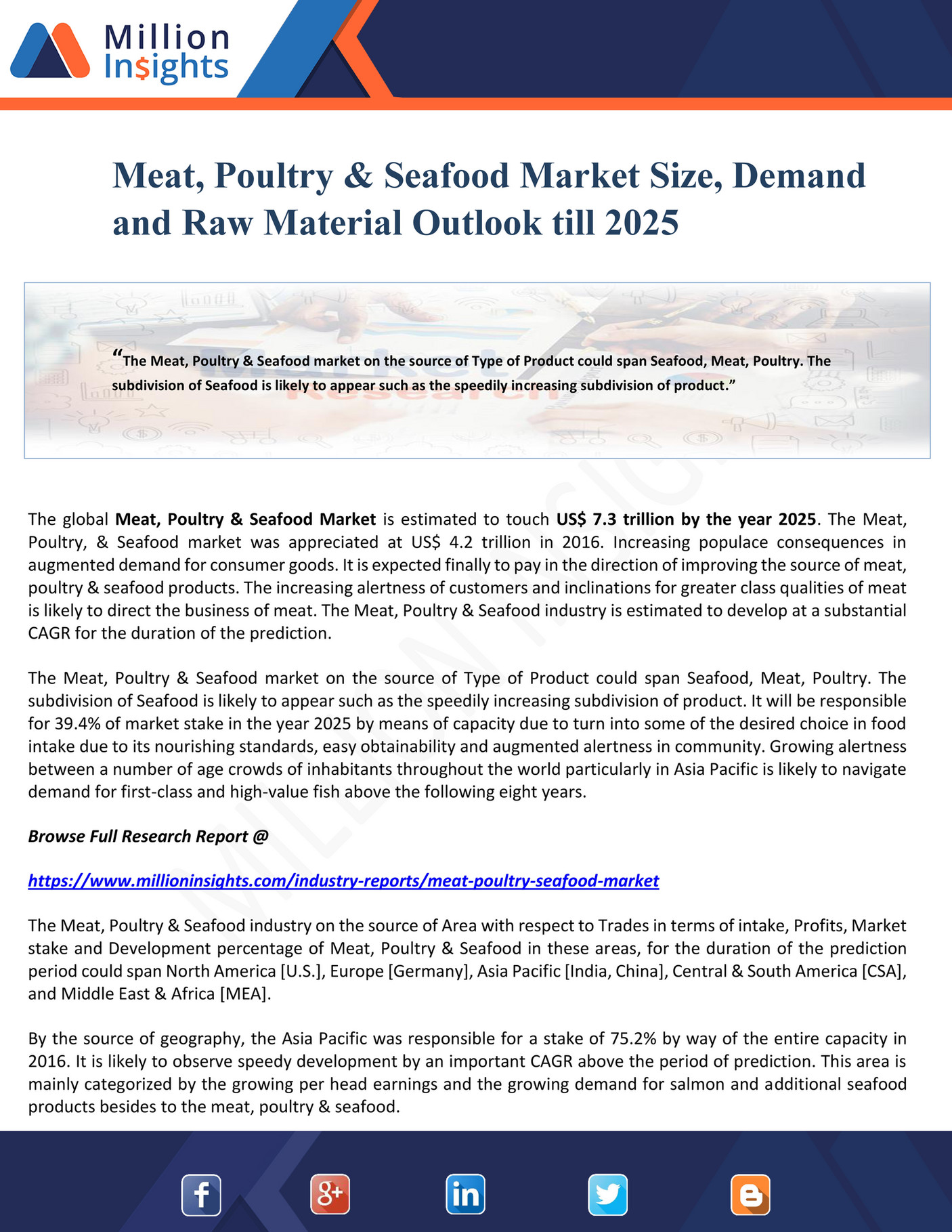 Million Insights Meat, Poultry & Seafood Market Size, Demand and Raw