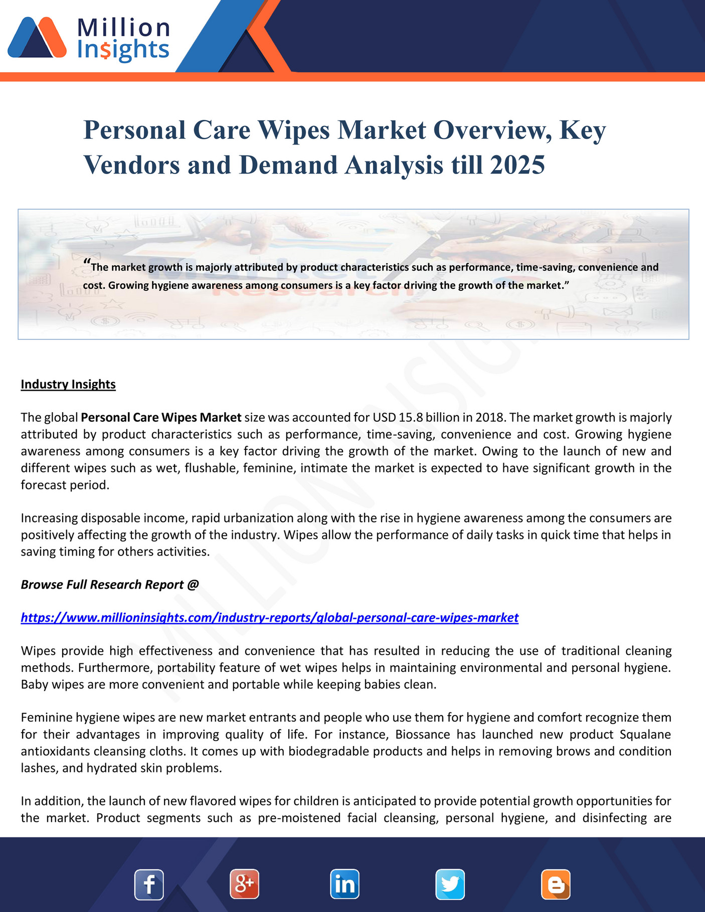 Million Insights Personal Care Wipes Market Overview, Key Vendors and Demand Analysis till