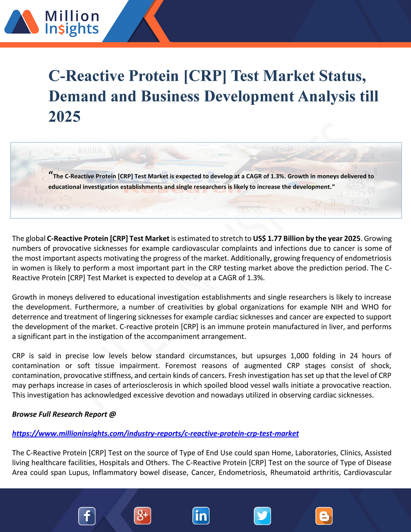 Million Insights - C-Reactive Protein [CRP] Test Market Status, Demand ...