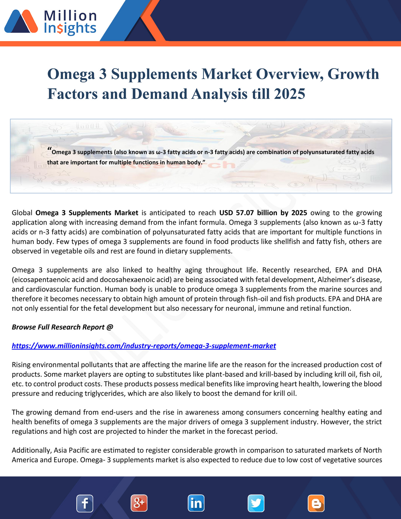 Million Insights Omega 3 Supplements Market Overview, Growth Factors