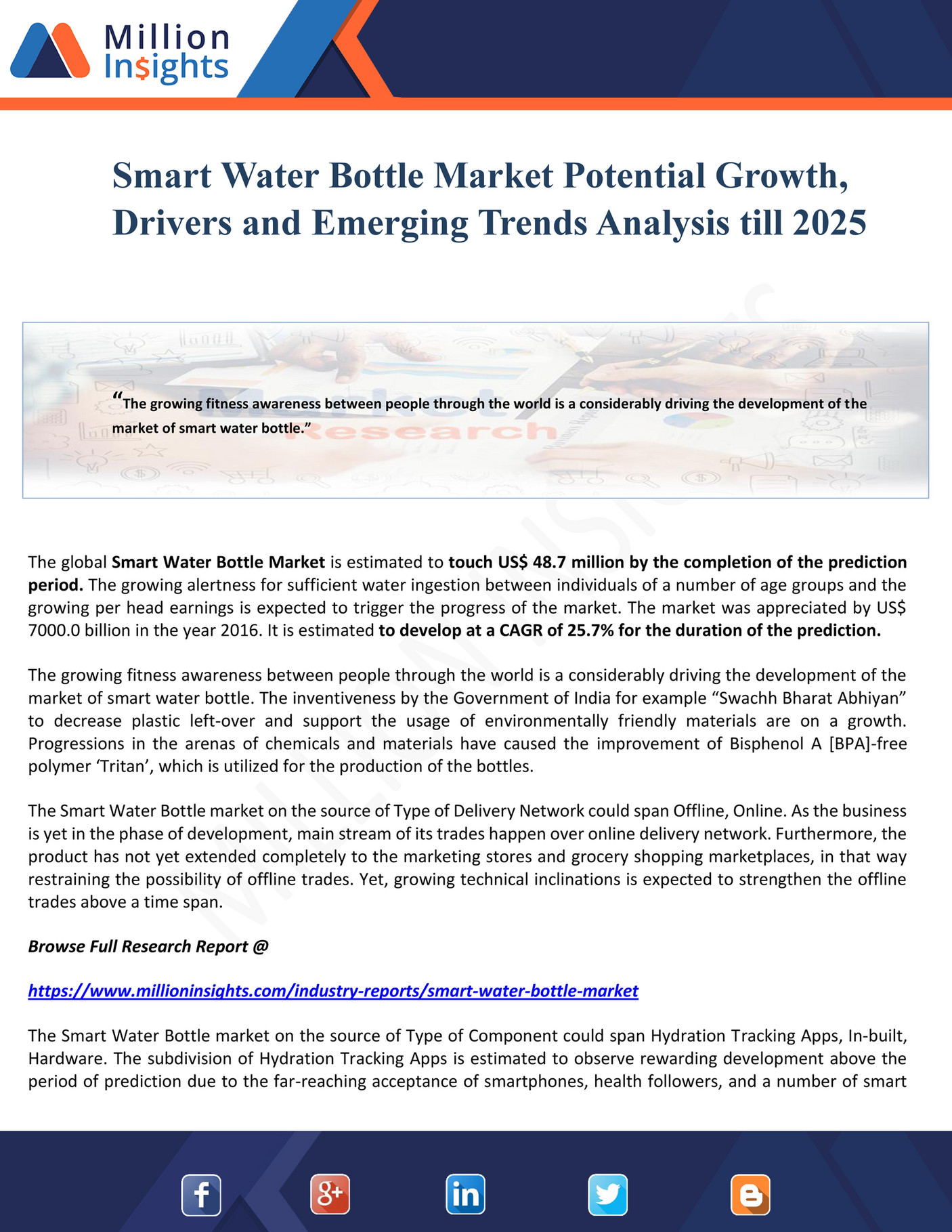 Million Insights Smart Water Bottle Market Potential Growth, Drivers