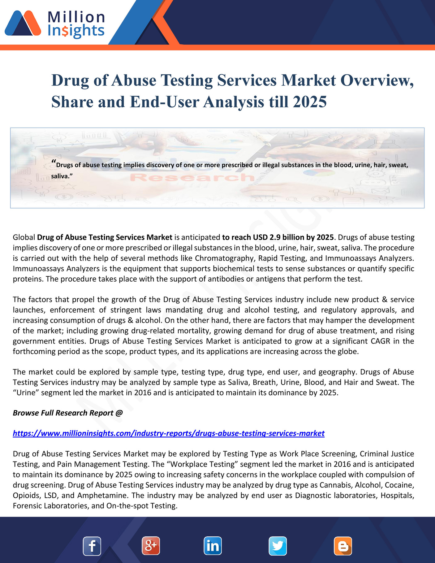 Million Insights Drug of Abuse Testing Services Market Overview