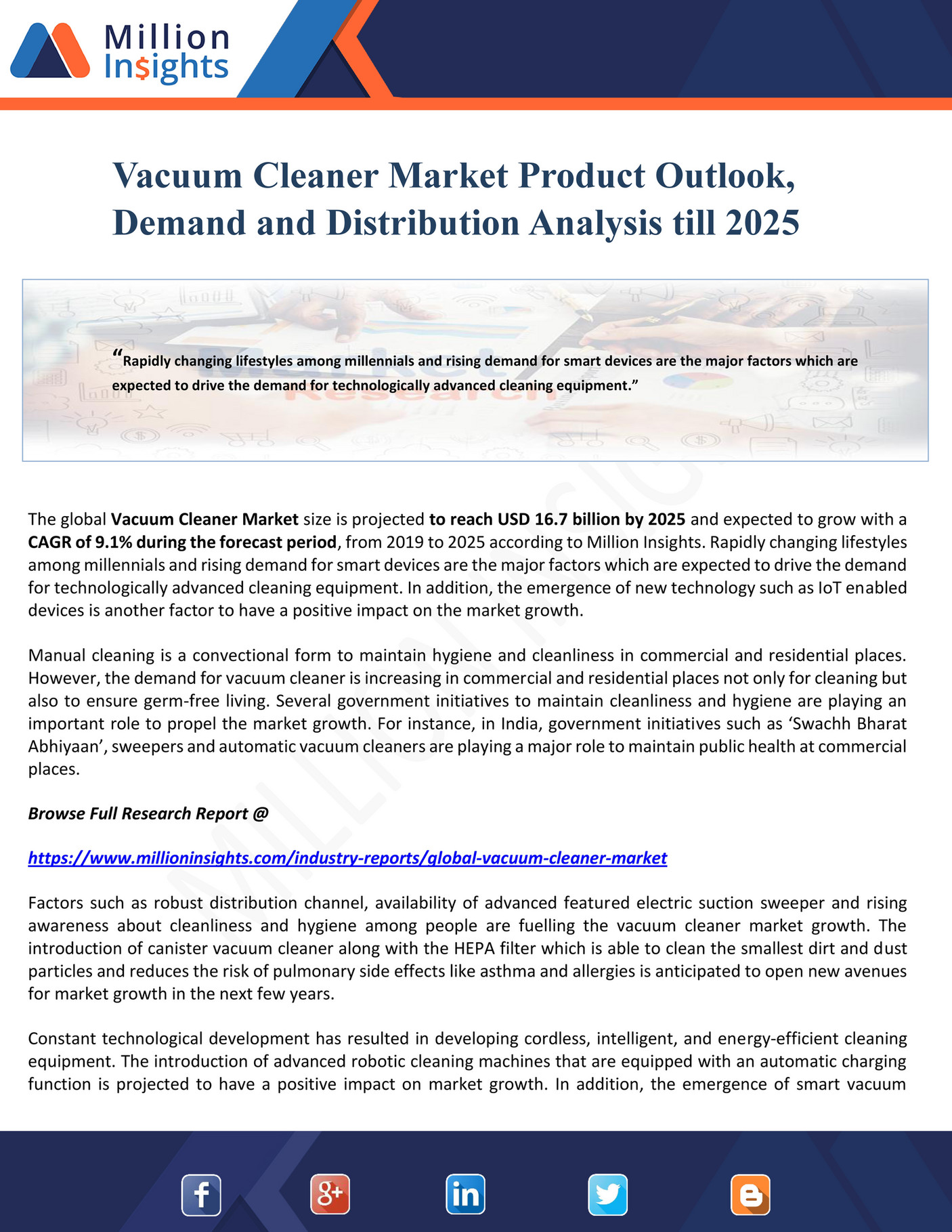 Million Insights Vacuum Cleaner Market Product Outlook, Demand and