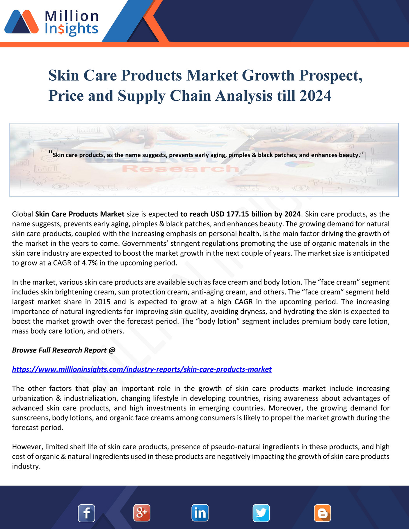 Million Insights Skin Care Products Market Growth Prospect, Price and