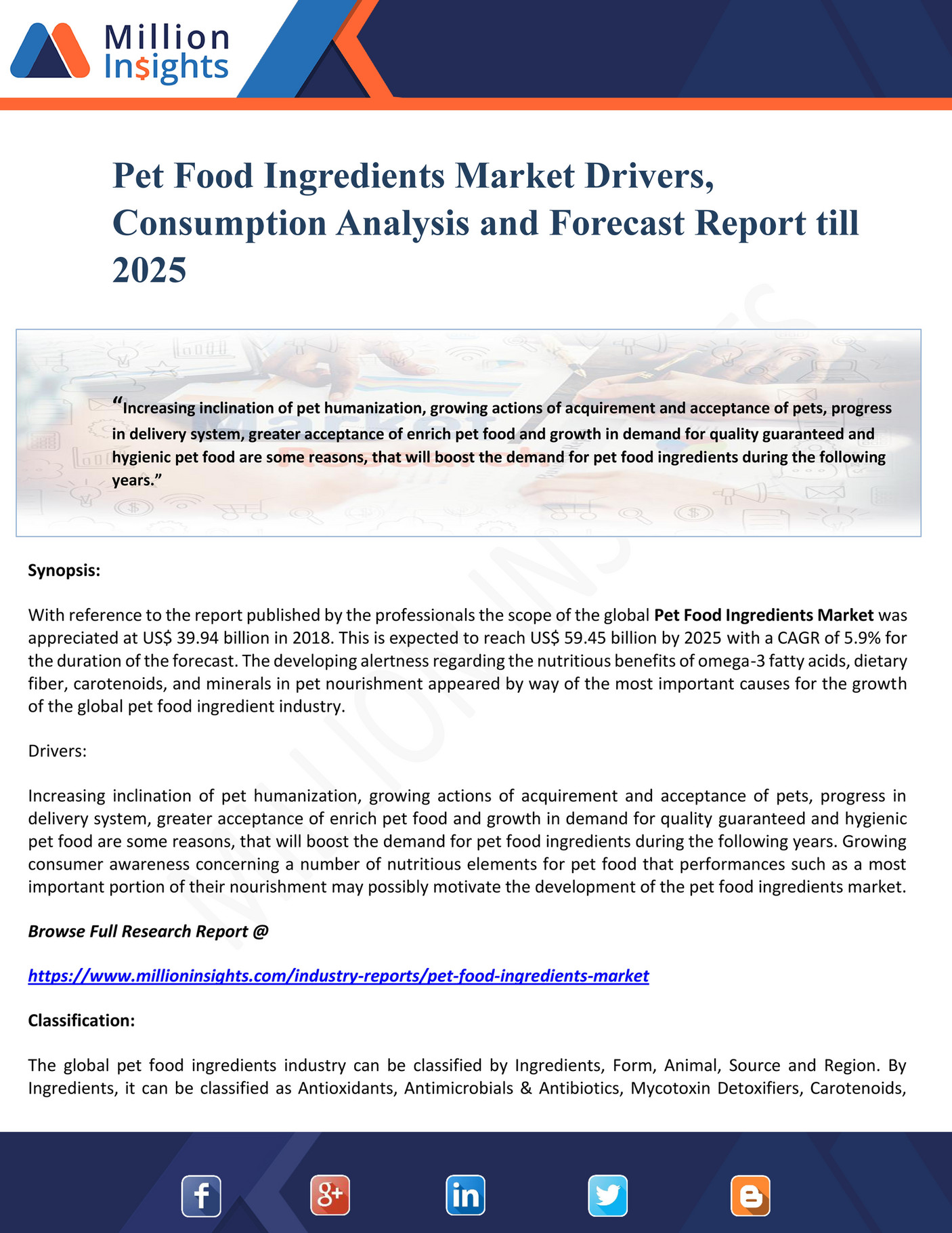 Million Insights Pet Food Ingredients Market Drivers, Consumption Analysis and Forecast Report
