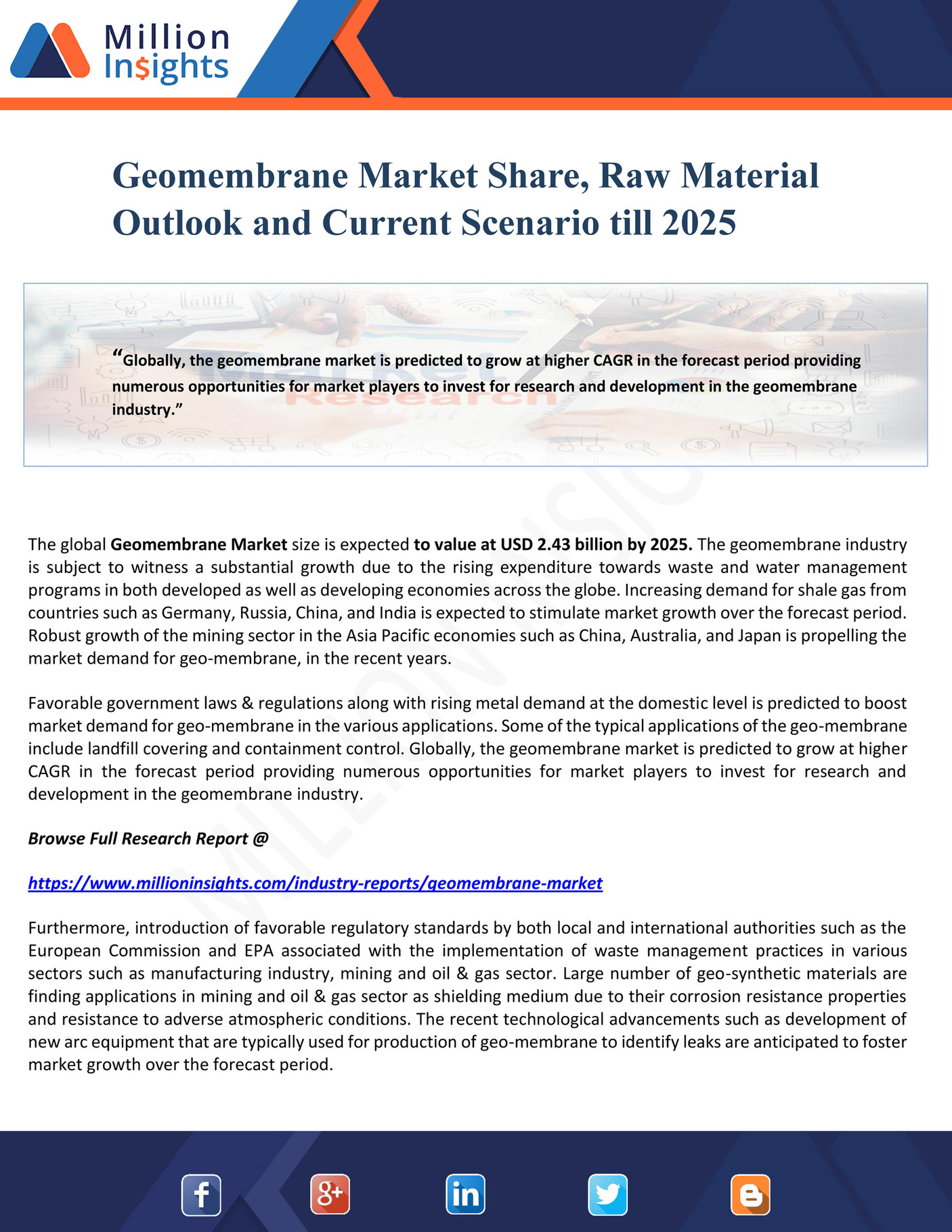 Million Insights Geomembrane Market Share, Raw Material Outlook and