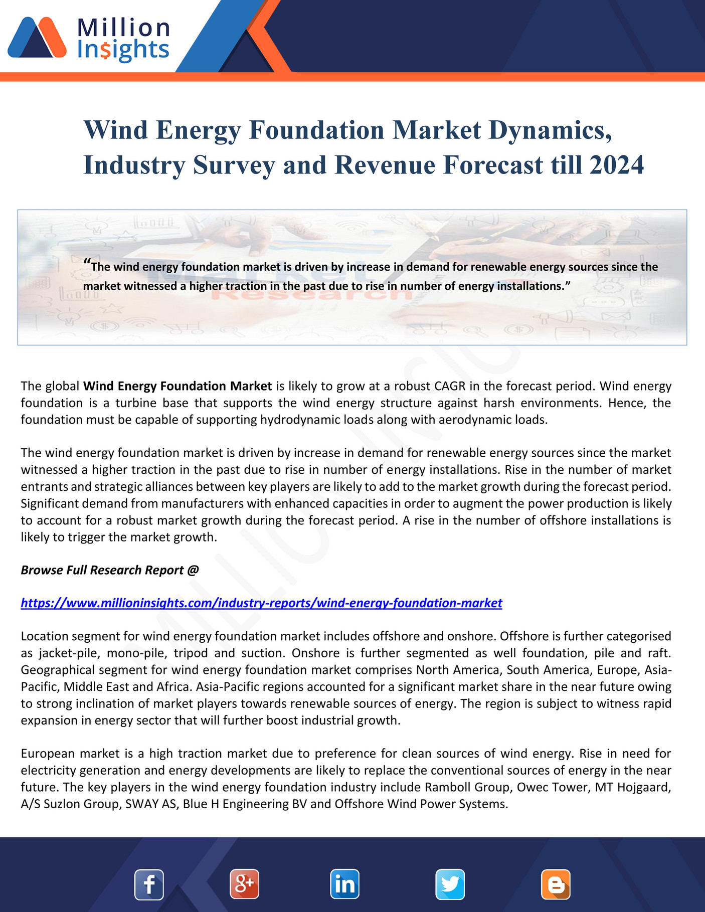 Million Insights Wind Energy Foundation Market Dynamics, Industry