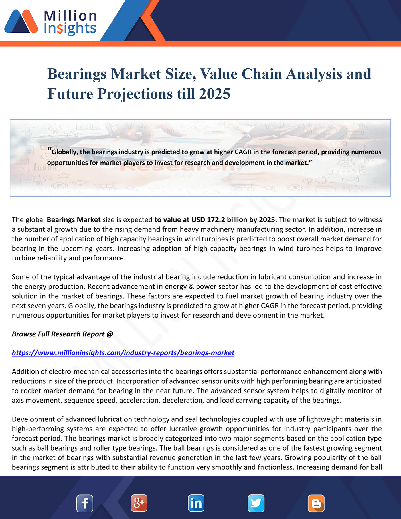 Million Insights Bearings Market Size, Value Chain Analysis and Future Projections till 2025