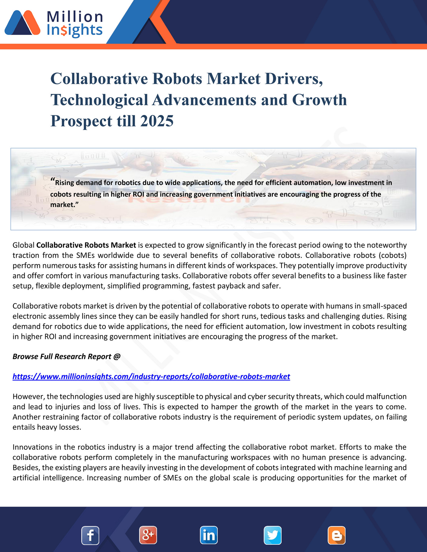 Million Insights Collaborative Robots Market Drivers, Technological