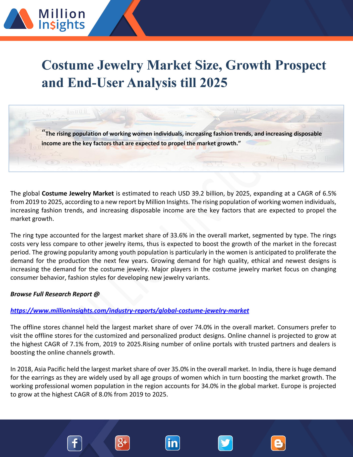 Million Insights Costume Jewelry Market Size, Growth Prospect and End