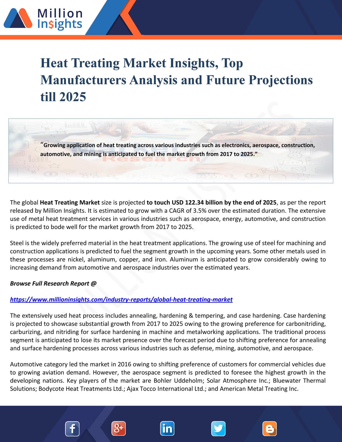 Million Insights Heat Treating Market Insights, Top Manufacturers