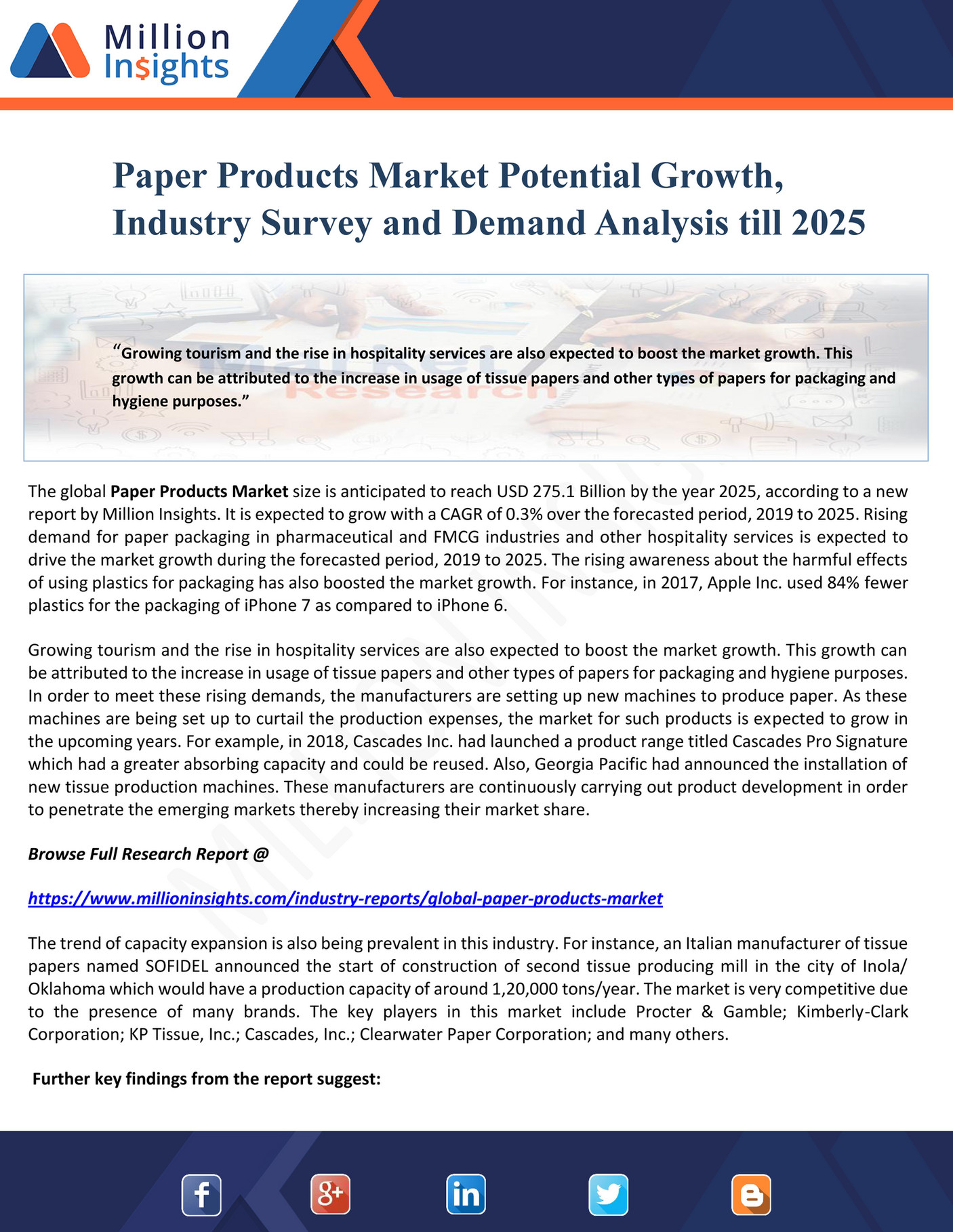 Million Insights Paper Products Market Potential Growth, Industry
