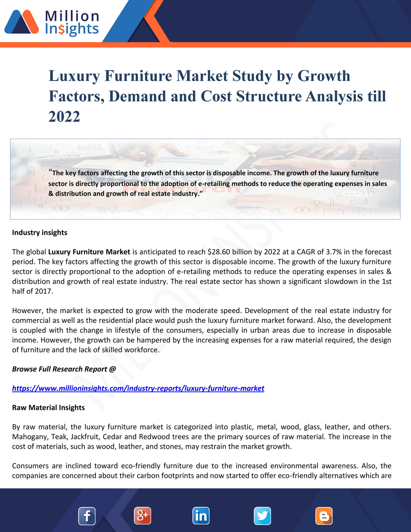 Million Insights Luxury Furniture Market Study by Growth Factors