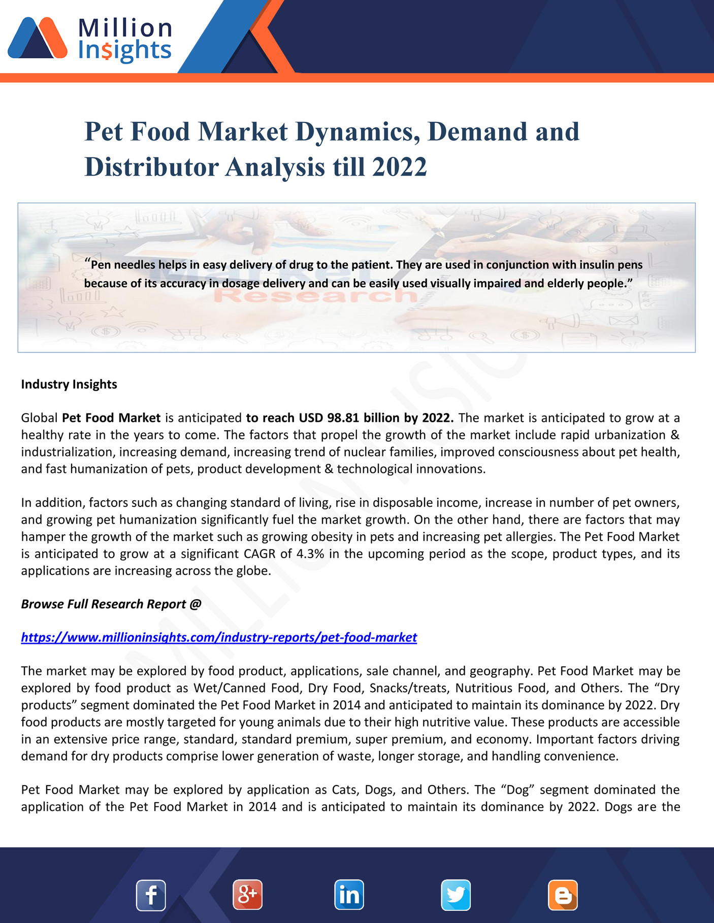 Million Insights Pet Food Market Dynamics, Demand and Distributor Analysis till 2022 Page 1