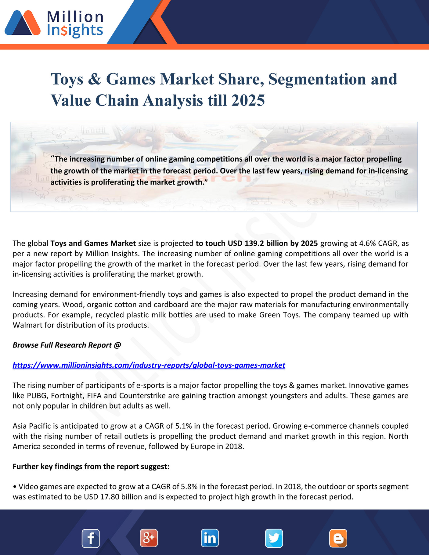 Million Insights Toys & Games Market Share, Segmentation and Value
