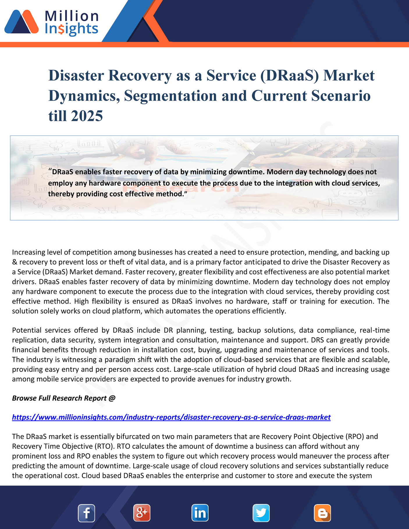 Million Insights - Disaster Recovery as a Service (DRaaS) Market Dynamics, Segmentation and 