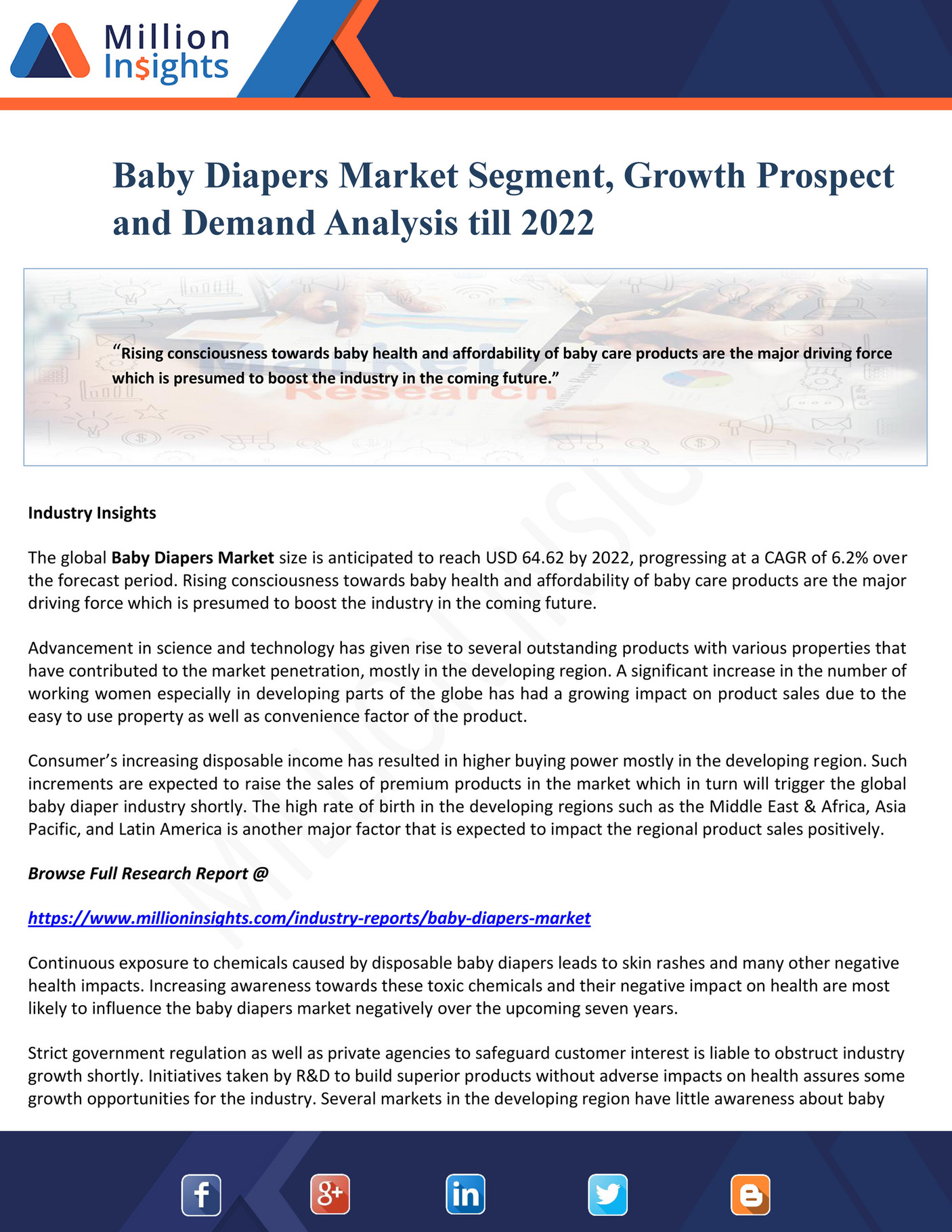 Million Insights Baby Diapers Market Segment, Growth Prospect and