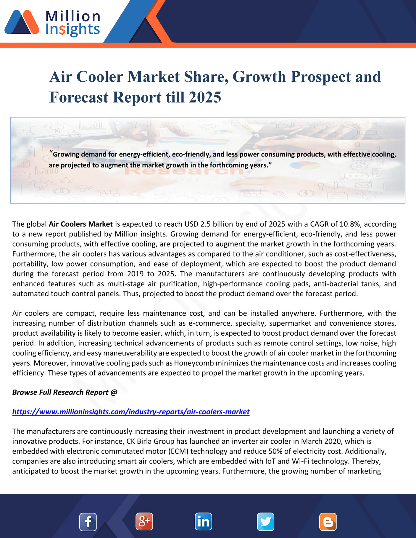 Million Insights Air Cooler Market Share, Growth Prospect and