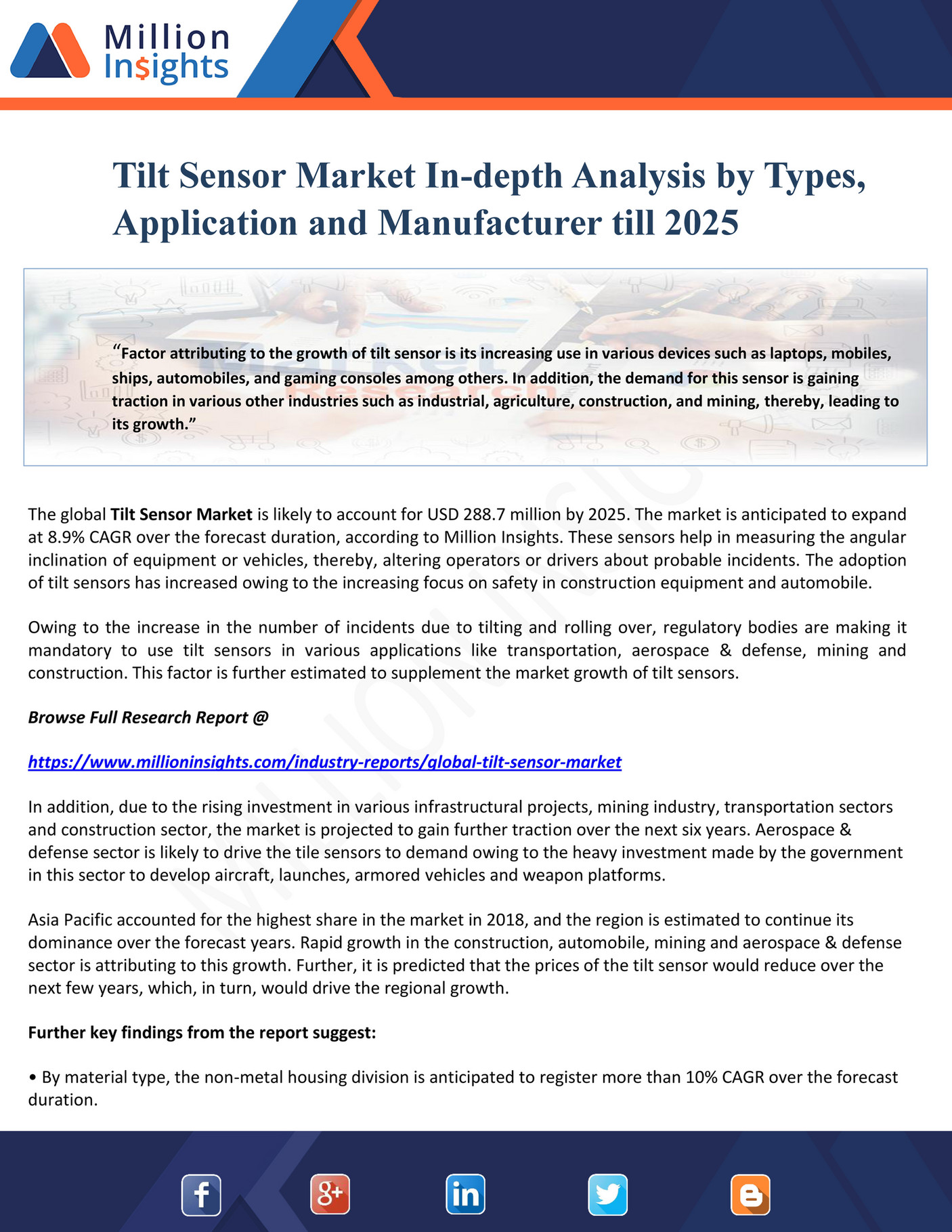 Million Insights Tilt Sensor Market Indepth Analysis by Types