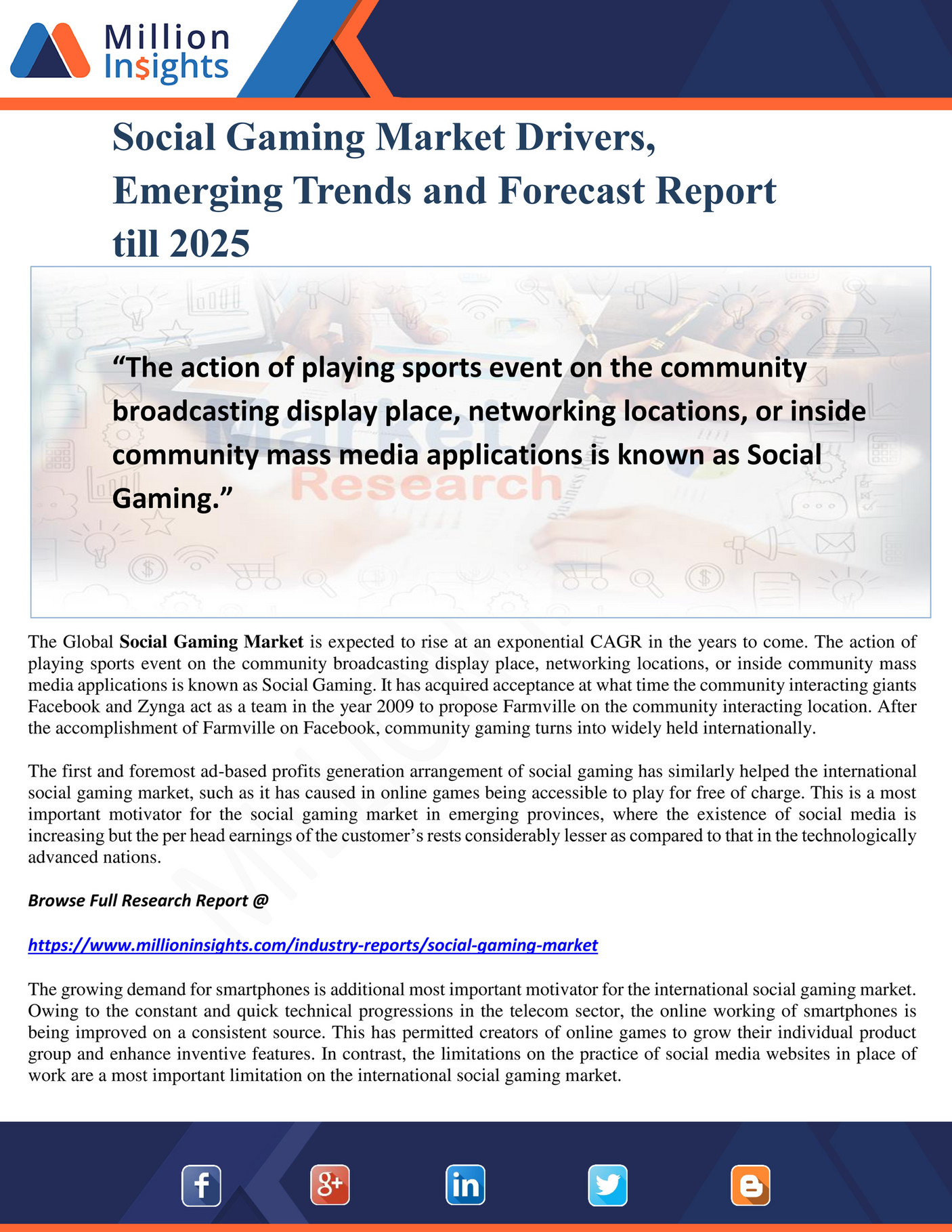 Million Insights - Social Gaming Market Drivers, Emerging Trends and Forecast Report till 2025 