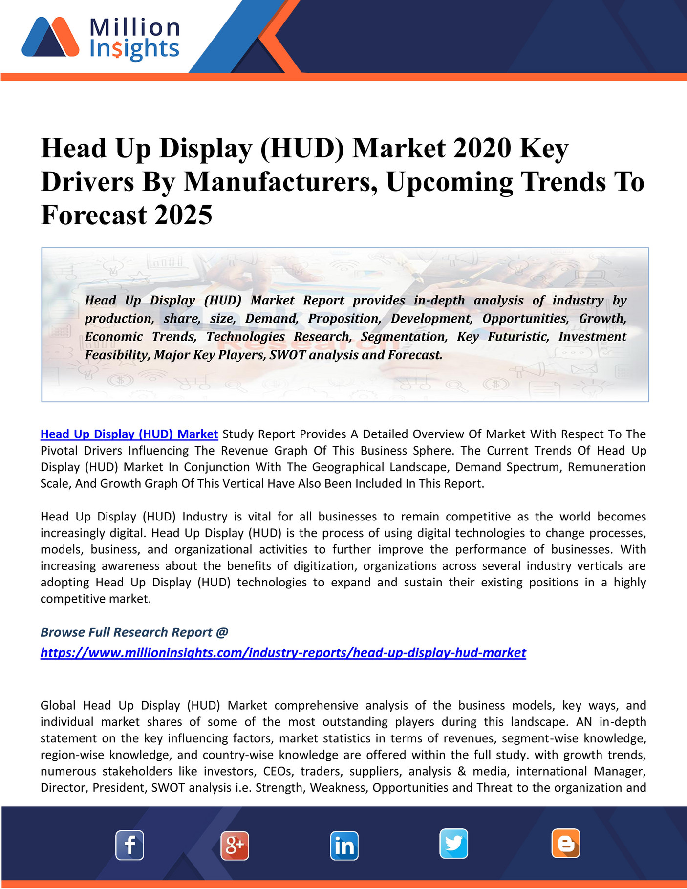 Market Hub Head Up Display (HUD) Market 2020 Key Players, Industry