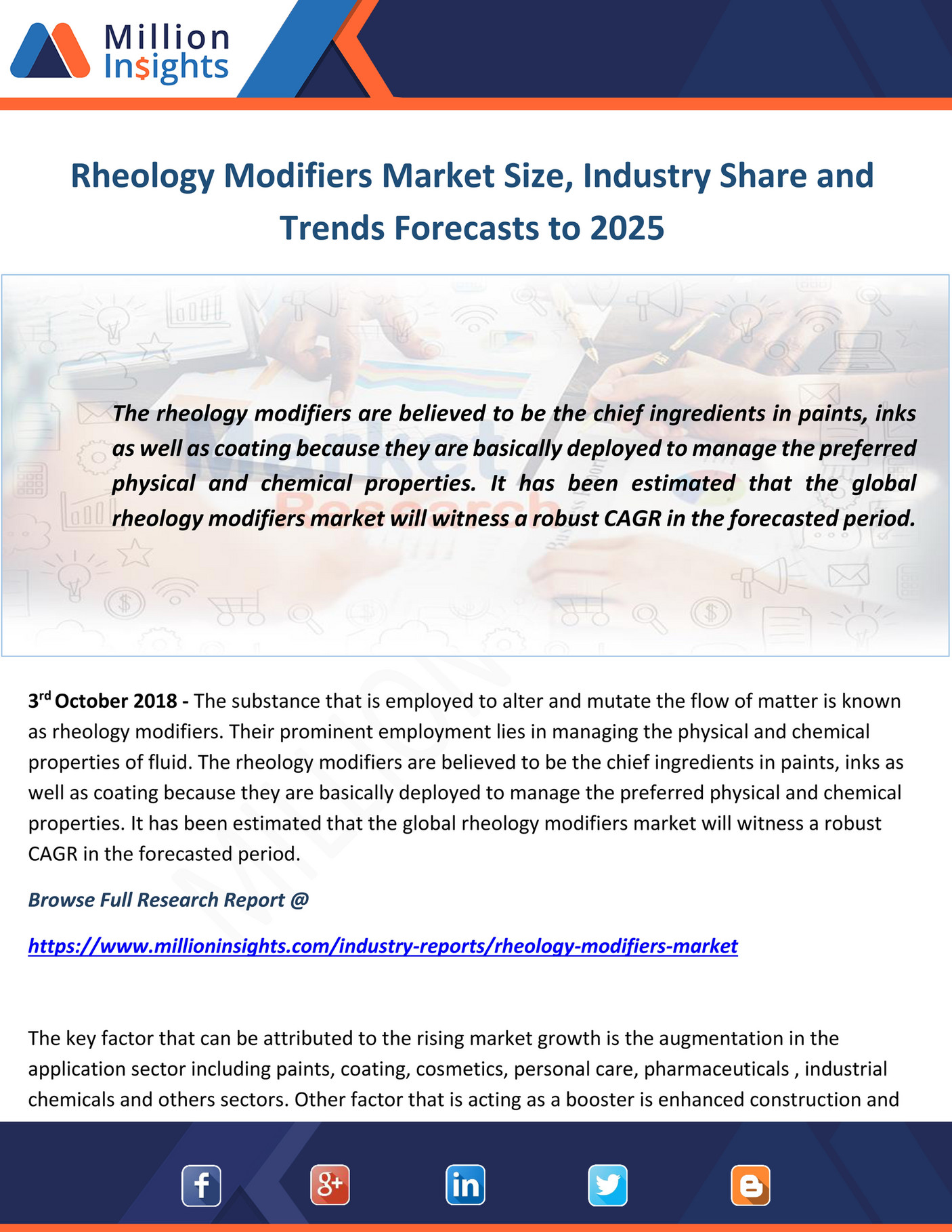 Million Insights Rheology Modifiers Market Size, Industry Share and