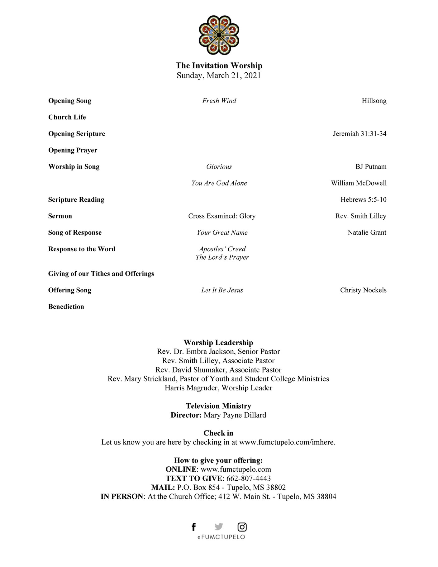 First united methodist church tupelo ms the invitation worship