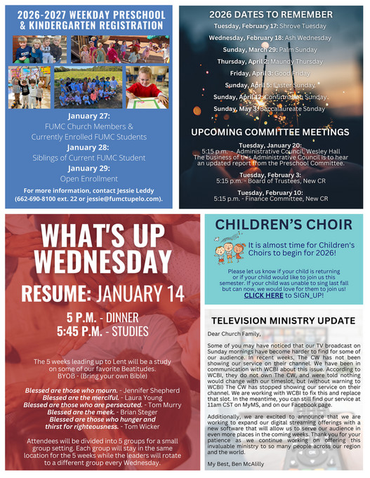 Wesley Persecution First United Methodist Church, Tupelo MS - FUMC Newsletter 1.7.2026 ...